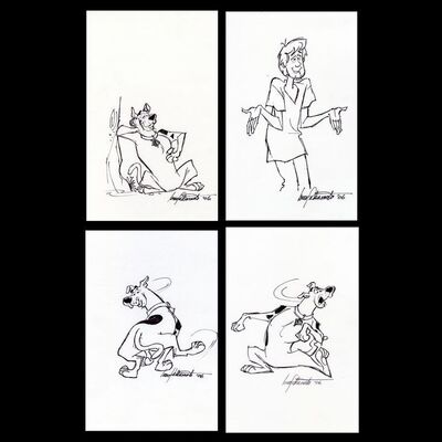 Lot # 87: Set of Four Hand-Drawn and Signed Scooby-Doo and Shaggy Sketches (Dated 2006)