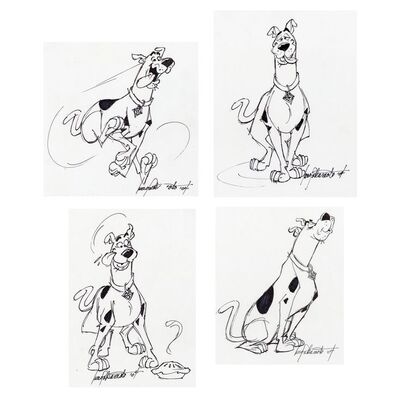 Lot # 88: Set of Four Hand-Drawn and Signed Iwao Takamoto Scooby-Doo Sketches (Dated 2004)