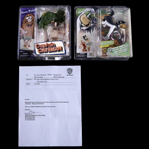 Lot # 89: Captain Caveman and Quick Draw McGraw "El Kabong" Action Figures with WB Letter