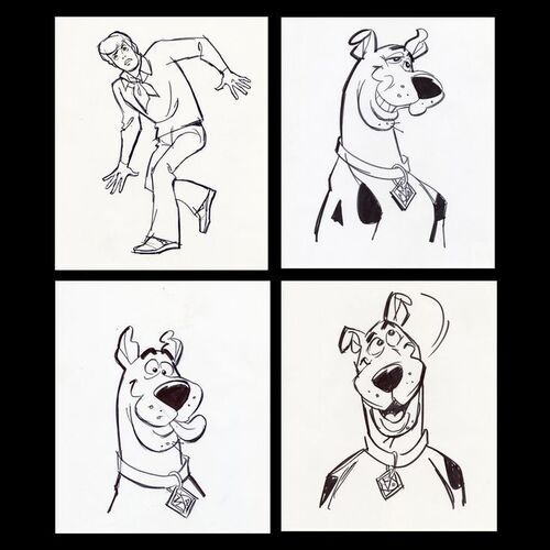 Lot # 91: Set of Four Hand-Drawn Iwao Takamoto Scooby-Doo and Fred Sketches (circa 2000s)