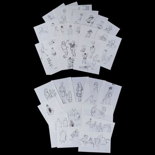 Lot # 92: Set of 27 Iwao Takamoto Hand-Drawn and Signed Personal Sketches