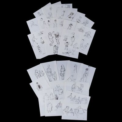 Lot # 92: Set of 27 Iwao Takamoto Hand-Drawn and Signed Personal Sketches
