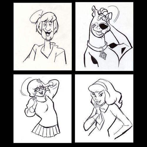Lot # 96: Set of Four Hand-Drawn Iwao Takamoto Scooby-Doo, Shaggy, Daphne, and Velma Sketches (circa 2000s)