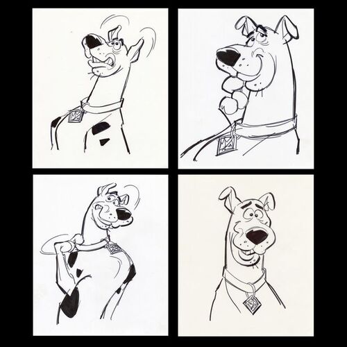Lot # 98: Set of Four Hand-Drawn Iwao Takamoto Scooby-Doo Sketches (circa 2000s)