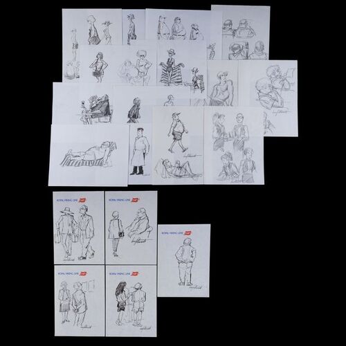 Lot # 102: Set of 19 Iwao Takamoto Hand-Drawn and Signed Cruise Personal Sketches