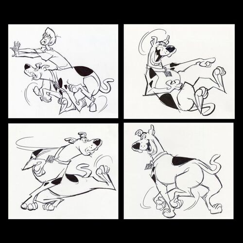 Lot # 106: Set of Four Hand-Drawn Iwao Takamoto Scooby-Doo and Shaggy Sketches (circa 2000s)