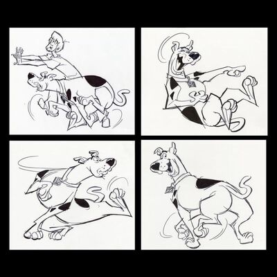 Lot # 106: Set of Four Hand-Drawn Iwao Takamoto Scooby-Doo and Shaggy Sketches (circa 2000s)