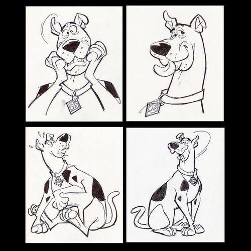 Lot # 108: Set of Four Hand-Drawn Iwao Takamoto Scooby-Doo Sketches (circa 2000s)