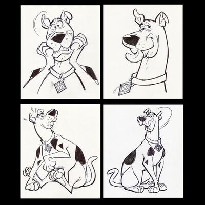 Lot # 108: Set of Four Hand-Drawn Iwao Takamoto Scooby-Doo Sketches (circa 2000s)