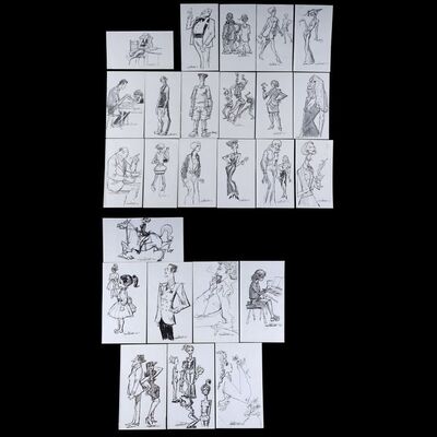Lot # 112: Set of 25 Iwao Takamoto Hand-Drawn and Signed Personal Sketches (Dated 2002-2003)