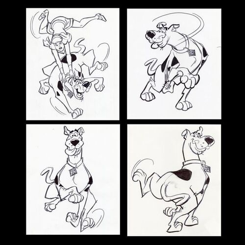 Lot # 116: Set of Four Hand-Drawn Iwao Takamoto Scooby-Doo and Daphne Sketches (circa 2000s)