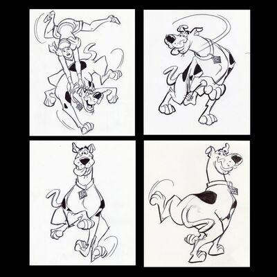 Lot # 116: Set of Four Hand-Drawn Iwao Takamoto Scooby-Doo and Daphne Sketches (circa 2000s)