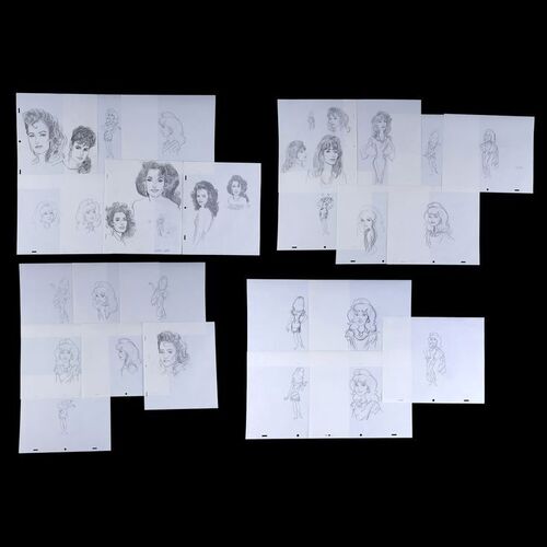 Lot # 117: Set of 26 Susan Lucci Hand-Drawn Sketches for the Flintstones