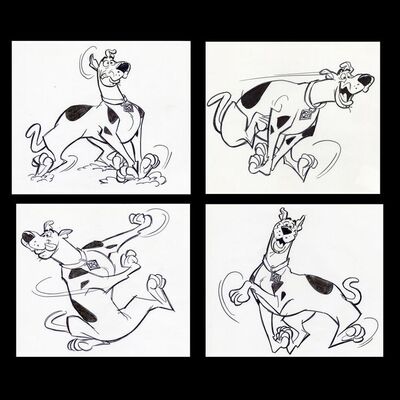 Lot # 118: Set of Four Hand-Drawn Iwao Takamoto Scooby-Doo Sketches (circa 2000s)