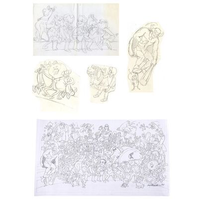Lot # 119: Set of Four "All Together Now" Hand-Drawn Pencil Sketches with Pencil Photocopy