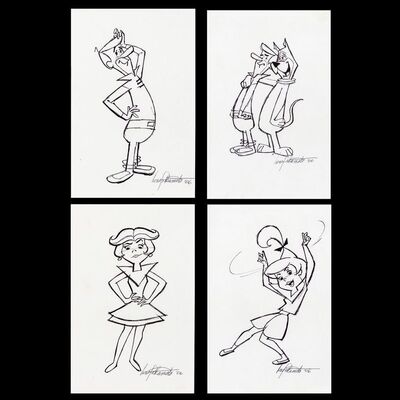 Lot # 123: Set of Four Hand-Drawn and Signed Iwao Takamoto Astro, George, Jane, and Judy Jetson Sketches (Dated 2006)