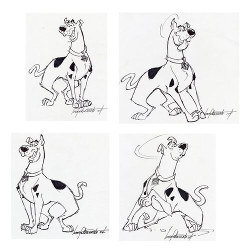 Lot # 126: Set of Four Hand-Drawn and Signed Iwao Takamoto Scooby-Doo Sketches (Dated 2004)
