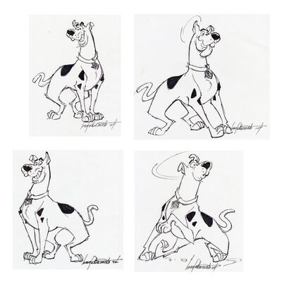 Lot # 126: Set of Four Hand-Drawn and Signed Iwao Takamoto Scooby-Doo Sketches (Dated 2004)