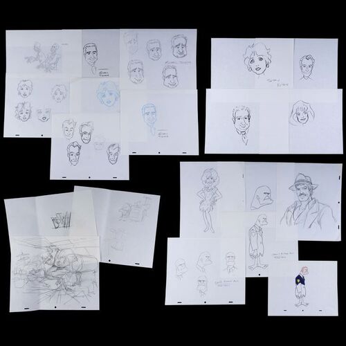 Lot # 127: Set of 14 Hand-Drawn and Six Photocopied LA Law and Miscellaneous Character Sketches