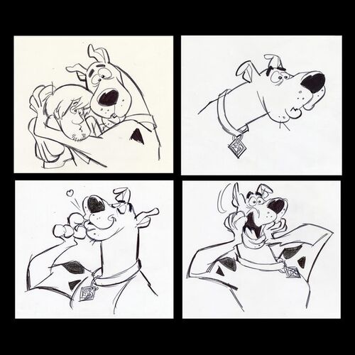 Lot # 128: Set of Four Hand-Drawn Iwao Takamoto Scooby-Doo and Shaggy Sketches (circa 2000s)
