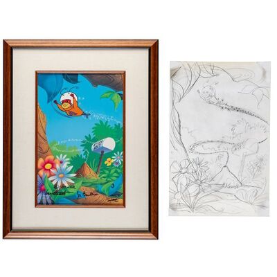 Lot # 130: Framed and Signed "Up and At'em Atom Ant!" Limited Edition Cel HC #5/20 with Hand-Drawn Pencil Rough Sketch