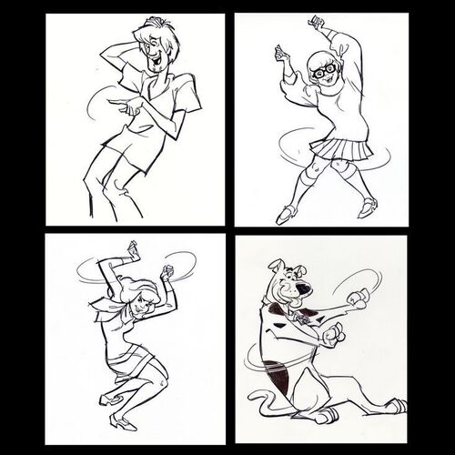 Lot # 136: Set of Four Hand-Drawn Iwao Takamoto Scooby-Doo, Shaggy, Daphne, and Velma Sketches (circa 2000s)