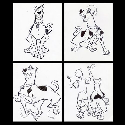 Lot # 141: Set of Four Hand-Drawn Iwao Takamoto Scooby-Doo and Shaggy Sketches (circa 2000s)
