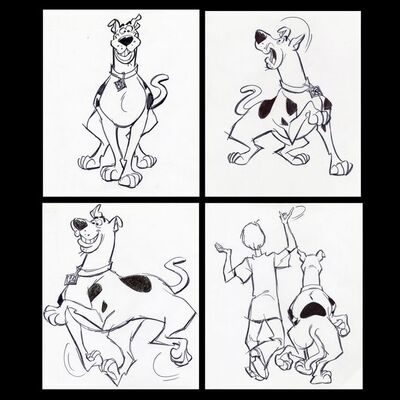 Lot # 141: Set of Four Hand-Drawn Iwao Takamoto Scooby-Doo and Shaggy Sketches (circa 2000s)