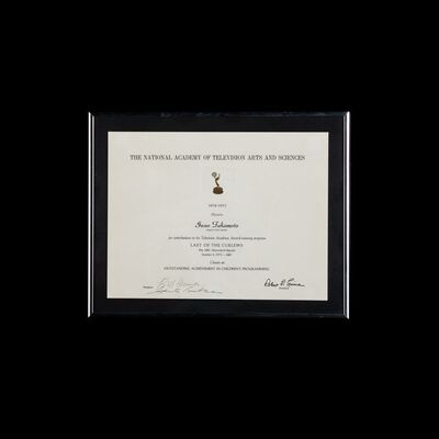 Lot # 142: The National Academy of Television Arts and Sciences Honorary Award Signed by Bill Hanna and Joe Barbera for Last of the Curlews