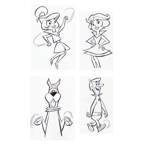 Lot # 144: Set of Four Hand-Drawn Iwao Takamoto Astro, George, Jane, and Judy Jetson Sketches (circa 2000s)