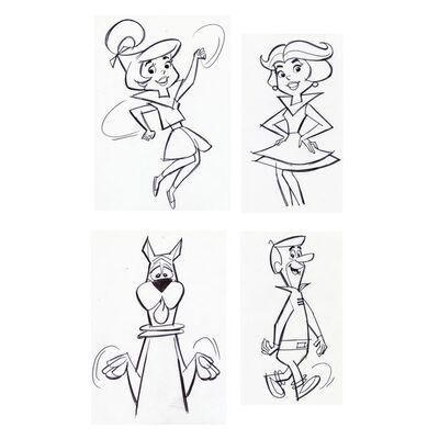 Lot # 144: Set of Four Hand-Drawn Iwao Takamoto Astro, George, Jane, and Judy Jetson Sketches (circa 2000s)