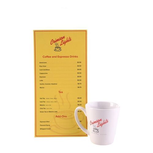 Lot #19: Sharon Case-Signed Crimson Lights Menu and Mug