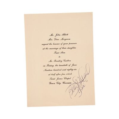 Lot #25: Traci Abbott (as played by Beth Maitland) and Brad Carlton's (as played by Don Diamont) Signed Wedding Invitation
