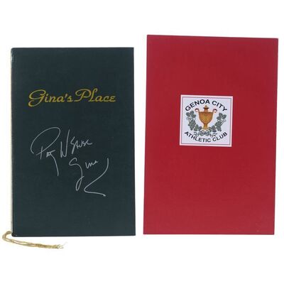 Lot #28: Jess Walton-Signed Genoa City Athletic Club Menu and Patty Weaver-Signed Gina's Place Menu