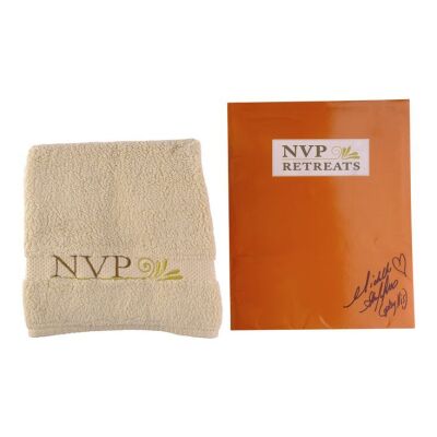 Lot #39: Michelle Stafford-Signed NVP Retreats Folder and Towel