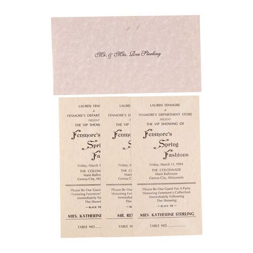 Lot #47: Katherine (as played by Jeanne Cooper) and Rex Sterling's (as played by Quinn Redeker) Fenmore's Spring Fashion Event Tickets