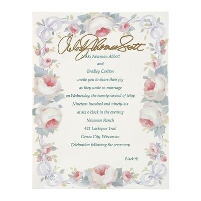 Lot #58: Nikki Newman Abbott (as played by Melody Thomas Scott) and Bradley Carlton's (as played by Don Diamont) Signed Wedding Invitation