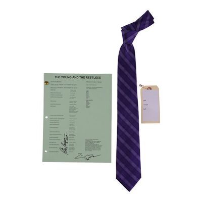 Lot #62: Jack Abbott's (as played by Peter Bergman) Tie with Bergman-Signed 30th Anniversary Episode Script