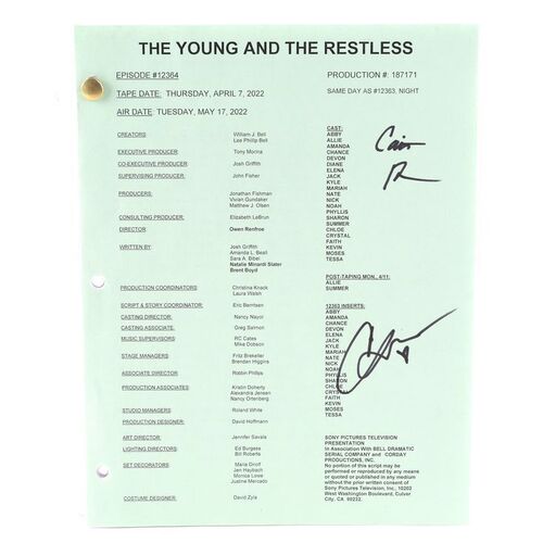 Lot #65: Cait Fairbanks and Camryn Grimes-Signed Episode 12,364 "Teriah" Wedding Script