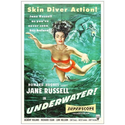 Lot # 21: UNDERWATER! - One-Sheet (27" x 41") Autographed by Jane Russell; Fine+ Folded
