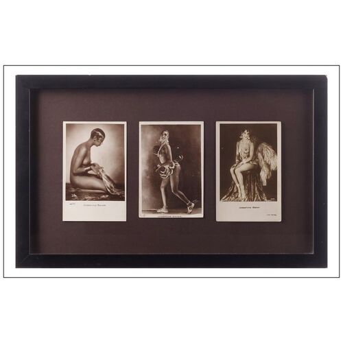 Lot # 23: JOSEPHINE BAKER - Vintage Photo Post Cards (3) (3.5" x 5.5") Framed; Very Fine+