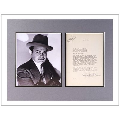Lot # 36: EDWARD G. ROBINSON - B&W Photo & Signed Original Letter (18" x 14") Framed & Autographed by Edward G. Robinson; Very Fine+