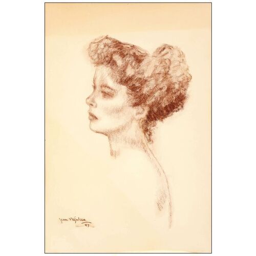 Lot # 38: KATHARINE HEPBURN - Jean Negulesco Original Hand-Drawn Pastel Portrait (20" x 30"); Very Fine+ on Artists Board