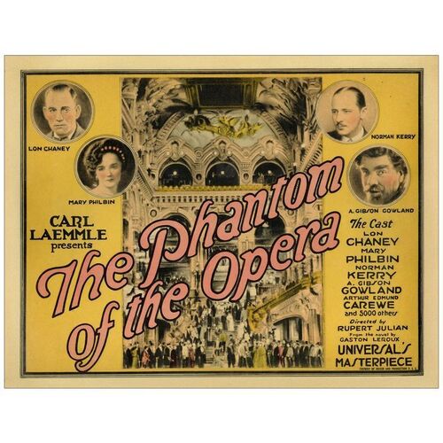 Lot # 54: THE PHANTOM OF THE OPERA - Title Lobby Card (11" x 14"); Cast Style; Fine- on Linen