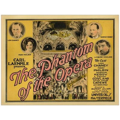 Lot # 54: THE PHANTOM OF THE OPERA - Title Lobby Card (11" x 14"); Cast Style; Fine- on Linen