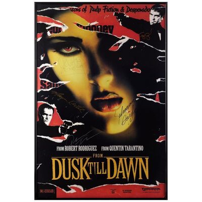 Lot # 73: FROM DUSK TILL DAWN - One-Sheet (27" x 40") Autographed by Quentin Tarantino, Salma Hayek, George Clooney, Harvey Keitel, Johnny "Vatos" Hernandez .; Teaser; Very Fine Rolled