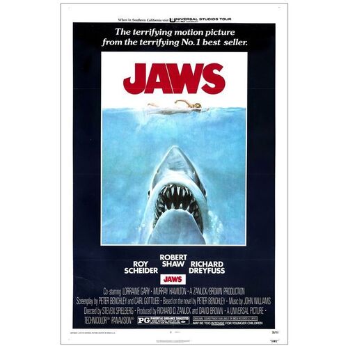 Lot # 82: JAWS - One-Sheet (27" x 41"); Fine+ on Linen