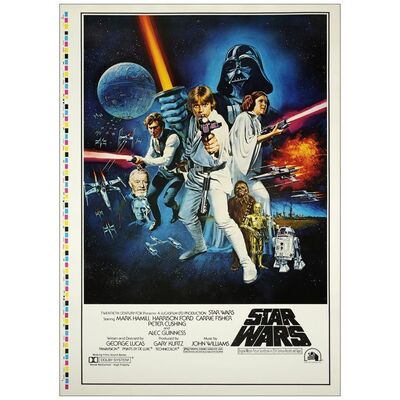 Lot # 111: STAR WARS: EPISODE IV - A NEW HOPE - One-Sheet (28.5" x 41"); Style C, Printer's Proof with Ratings Box; Very Fine+ on Linen