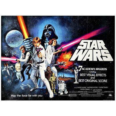 Lot # 130: STAR WARS: EPISODE IV - A NEW HOPE - British Quad (30" x 40"); Academy Awards Style C; Very Fine+ Folded