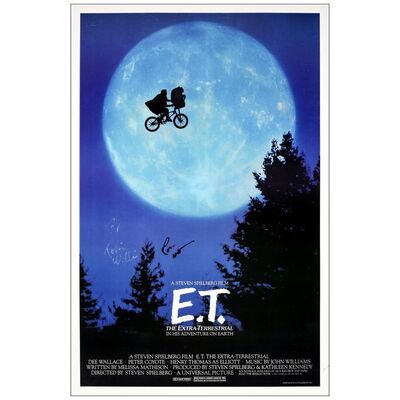 Lot # 182: E.T. THE EXTRA-TERRESTRIAL - One-Sheet (26.75" x 40.5") Autographed by Robin Williams; Bicycle Style; Very Fine- Rolled